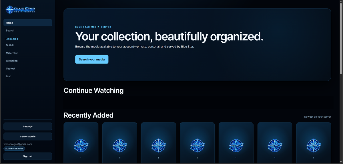 Desktop Media Center home screen