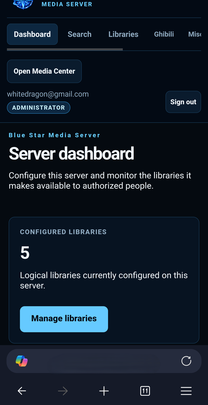 Mobile server dashboard screen