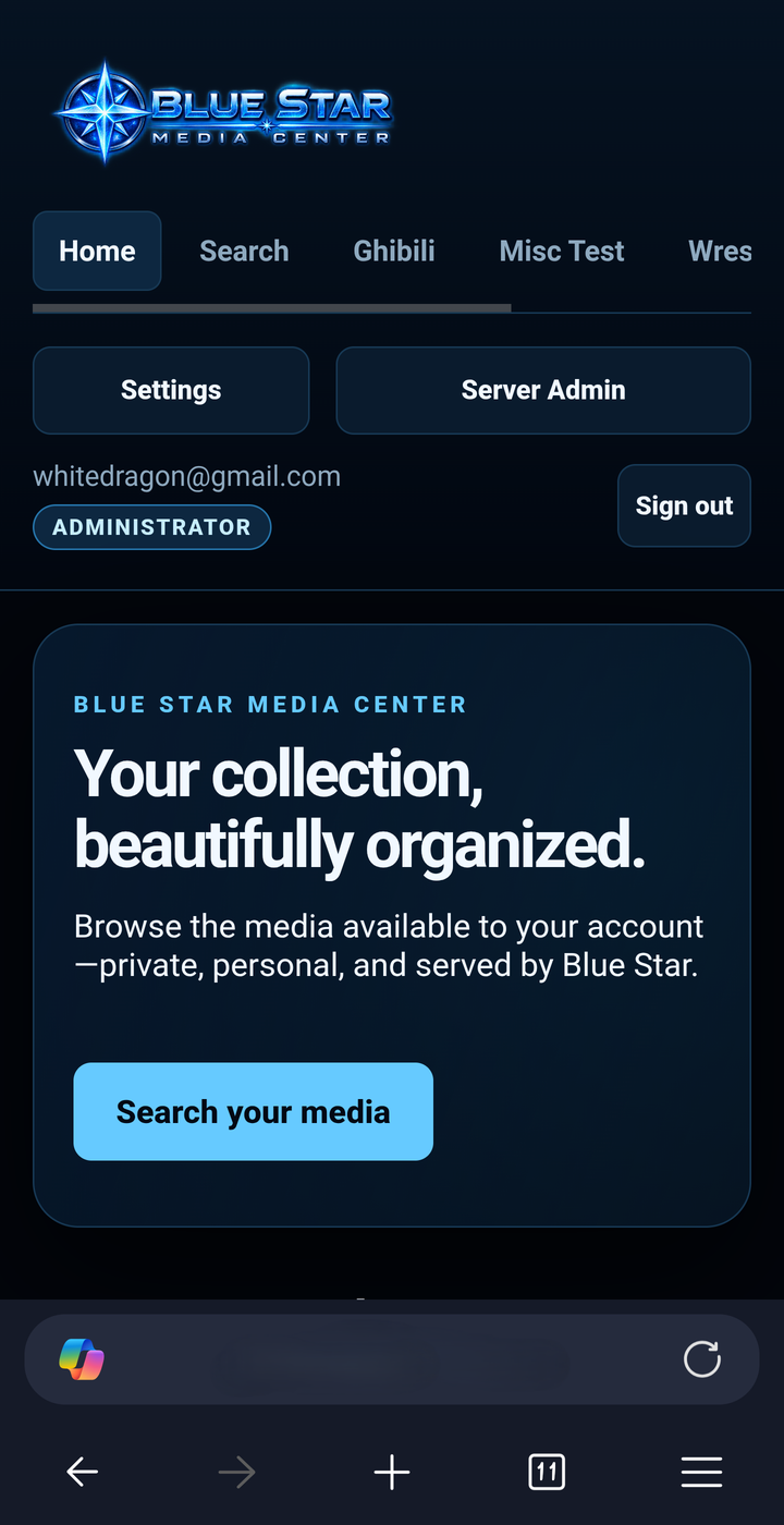 Mobile Media Center home screen
