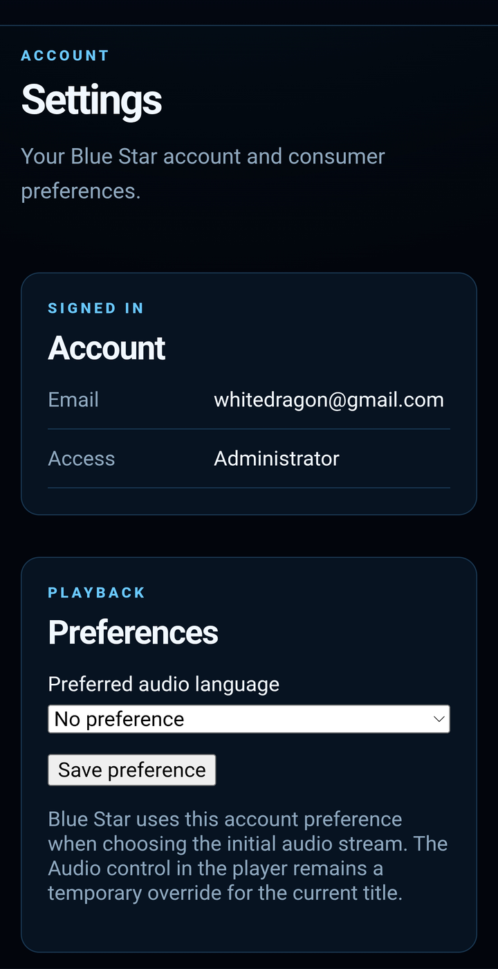 Mobile account and playback preferences screen